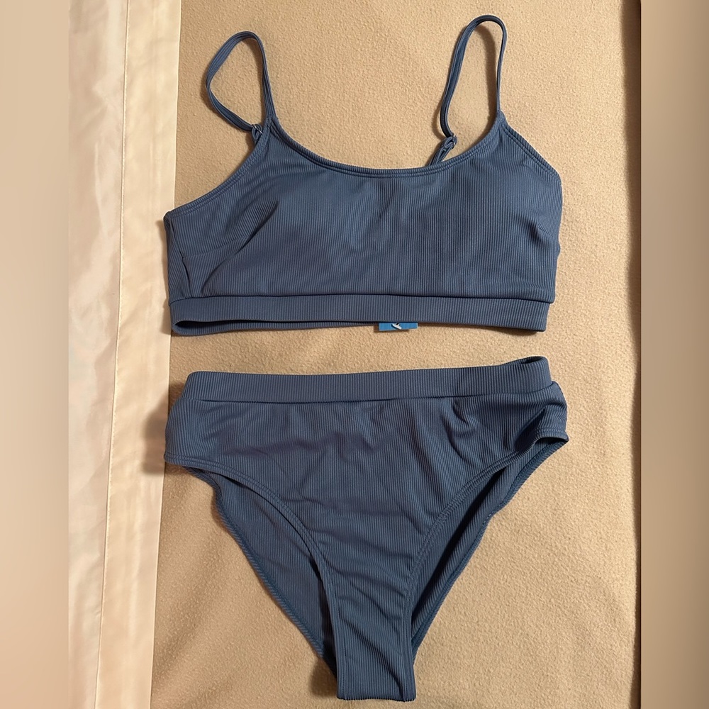 Cupshe blue ribbed bikini